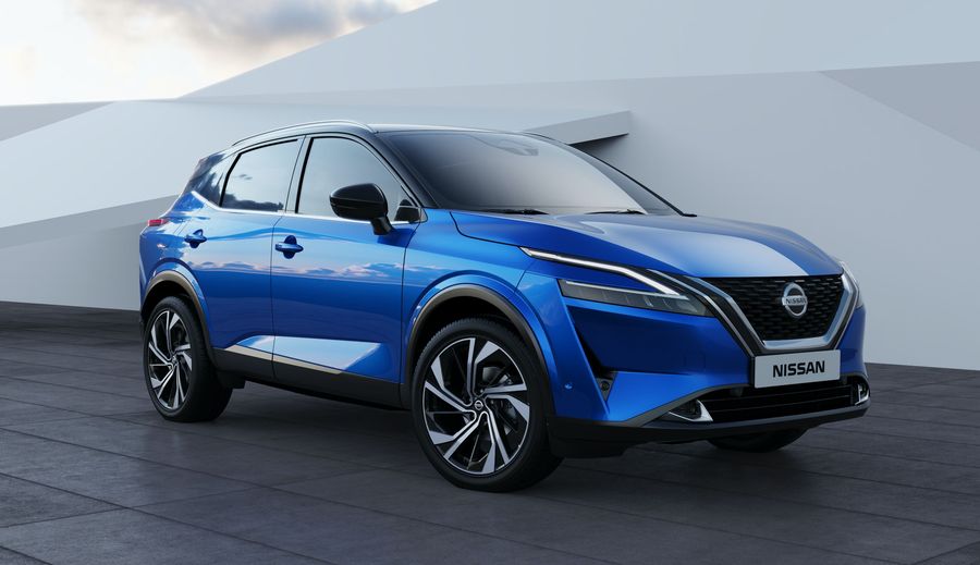 Blue Nissan Qashqai in a manufacturer studio setting